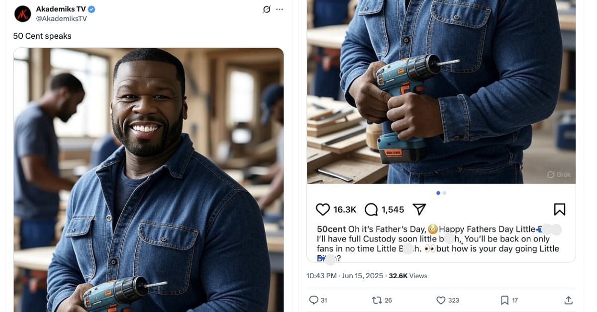 Screenshot of the original caption on 50 Cent's Father's Day post, shared by DJ Akademiks in a tweet (Screenshot via X/@AkademiksTV)
